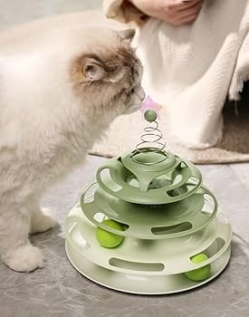 61FD0SEUPQL._AC_UF350,350_QL80_ Cat Toys Spring Tower Ball Teaser Turntable Round Track Toy